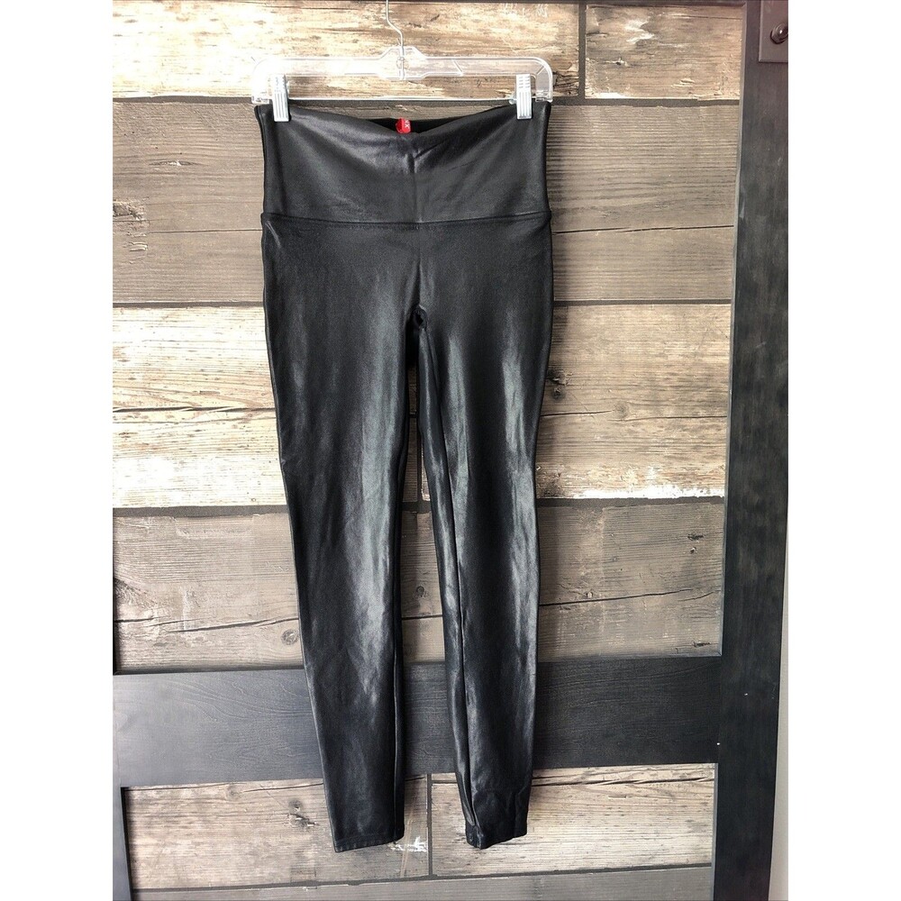 SPANX Black  Faux Leather Legging Size L EUC